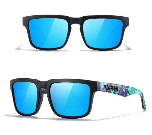 KDEAM Okulary Przeciwsłoneczne Polaryzacyjne KDEAM Navi Tropics, typ okulary przeciwsłoneczne polaryzacyjne, UV400, kolor czarny, matowa oprawa, widok z przodu.